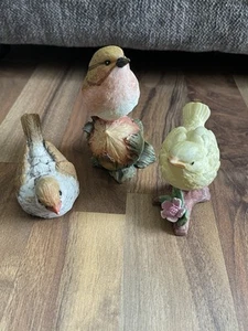 VTG Three Small Porcelain/Ceramic Multicolor Floral Bird Figurines Decoration - Picture 1 of 10
