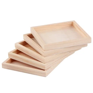 5 Pcs Unfinished Wooden Tray Rustic Puzzle Food Extra Large Serving - Picture 1 of 12