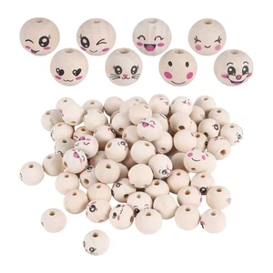 8 Styles Wooden Beads with Face 20 mm Smile Face Wooden Bead Natural Wood2787 - Picture 1 of 7