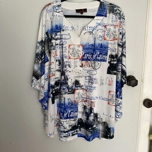 Seven Sisters 1 Blue, White & Red Kaftan Top Size 8 - Picture 1 of 4