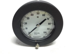 Ashcroft 45 1377AS 02B Pressure Gauge 4-1/2" 0-100PSI Bronze Tube Brass Socket - Picture 1 of 5