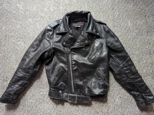 vintage USA made BROOKS motorcycle jacket S black leather 38-40 punk harley - Picture 1 of 13