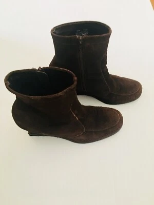 Franco Sarto Mujer Marrón Gamuza Cuero Tacón de Cuña Cremallera Botines Talla 7.5 Foto 1 de 4