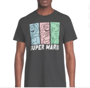 Super Mario Graphic Print Close Ups Black T-Shirt Size 2XL S/S (50-52) NWT - Picture 1 of 2