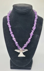Genuine Purple Amethyst Chip Statement Necklace Sterling Silver Pendant 18" 7mm - Picture 1 of 3
