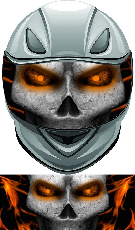 Orange skull flame fire helmet visor wrap tint vinyl graphic decal - Image 1 of 1