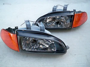 For Honda Civic EG EJ JDM Black Headlights Orange Amber Corners + SiR City Light - Picture 1 of 2