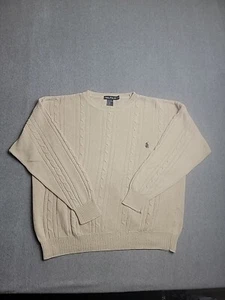 Vtg Nautica Sweater Mens L Gray Cable Knit Cotton Linen Blend USA Grandpa 90s - Picture 1 of 13