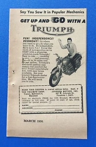 Antike Werbung 1956 Triumph UK Motorcycles Ad Johnson Motors Pasadena - Bild 1 von 2