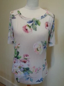 RIANI MULTICOLOURED FLORAL PRINT T-SHIRT WITH POLKA DOT BACK - SIZE 10 (36) - Picture 1 of 7