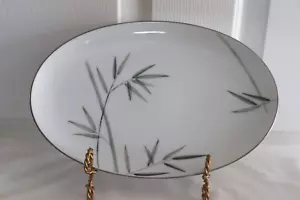 Noritake China 12,25" Ovale Servierplatte 5791 Bambina Bambus Silberrand Schale - Bild 1 von 6