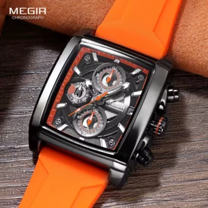 MEGIR Luxury Quartz Chronograph Watch For Men Silicone Strap Watches Mens Watch - Picture 1 of 6