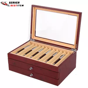 Caja de exhibición de pluma estilográfica de 3 capas 34 ranuras estuche organizador de almacenamiento de coleccionista de madera - Imagen 1 de 5