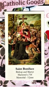 Saint Boniface + Prayer (2" x 3 1/2") Paperstock Holy Card - Picture 1 of 2
