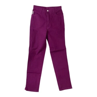 Vintage 80s BONGO Flat Front Straight Leg Zipper Ankle Purple Denim Jeans SZ. 9 - Image 1 of 4