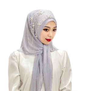 Muslim Beads Hijab Women Scarf Head Wrap Headscarf Islamic Turban Stoles Scarves - Picture 1 of 32