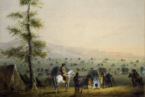 Impresión artística giclee occidental vintage Our Camp de Alfred Jacob Miller + envío gratuito - Imagen 1 de 4