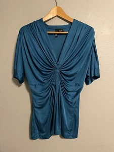 Vintage Mixit Womens Top Size XL Blue Satin Babydoll Ruched Stretch Fairy Y2K - Picture 1 of 6