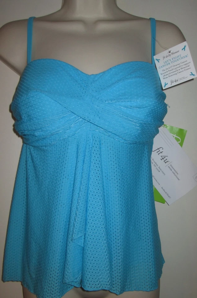 Traje de baño FIT 4 U TOP 8 Tankini Ocean Turquesa AZUL NUEVO NUEVO CON ETIQUETAS Abdomen MÁS DELGADO drapeado Foto 1 de 1