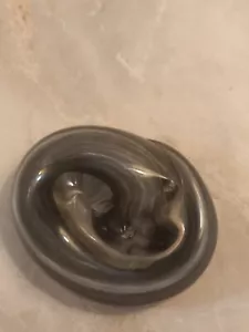 Sleeping Curled Up Kitten Cat Grey Swirl Art Glass Figurine Paperweight EUC - Picture 1 of 6