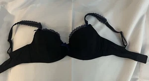 Essential Bodywear The Ava Bra Womens Size 36 D Black & Blue Underwire 32260 - Picture 1 of 8