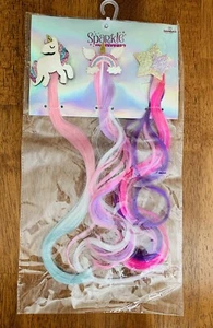 Girls Highlights Clip in Colored Hair Extensions Multicolor Unicorn Rainbow - Picture 1 of 3