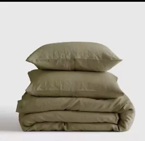 European 100% Linen Duvet Cover 3PC Set Aloe Full Queen, Farmhouse Bedding Set - Picture 1 of 4