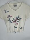 Vintage Y2K Butterfly Crop Top Tee T Shirt Womens Medium 90s USA Made Romantic