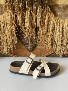 Birkenstock Birkis Women's 3 Strap White Faux Leather Size 7 US Eu 38 - Picture 1 of 9