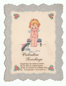 Antique Valentine Card by RUTH E. NEWTON Sad Kewpie Cupid Campbell Art Co. N.J. - Picture 1 of 2