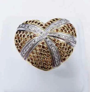 Vintage 2.56 Carats Brown Sapphire & White Cubic Zirconia Heart Cluster Ring - Picture 1 of 5