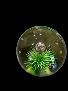 VTG  Clear Glass Paperweight With Gold Fish And Grass - Picture 1 of 12