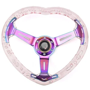 Universal Heart Shape Drifting Car Sport Racing Steering Wheel Pink Clear w/Horn - Foto 1 di 12