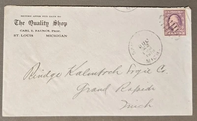 SAINT ST LOUIS MI 1918 YD Cover Printed Ad Return Quality Shop GRAND RAPIDS MI - Image 1 of 2