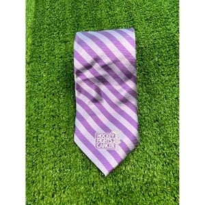 Hockey Fights Cancer Striped Necktie Purple White Mens Accessory - Picture 1 of 5
