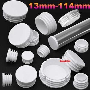White Round Plastic Blanking End Caps Tube Inserts Plug Bungs 13mm-114mm Stopper - Picture 1 of 48