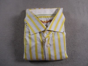 Camicia Robert Graham uomo 44 2XL giallo blu bianco righe ricamate polsino cotone - Foto 1 di 16
