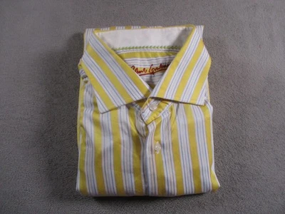 Camisa Robert Graham Para Hombre 44 2XL Amarillo Azul Blanco Rayas Bordado Puño Algodón Foto 1 de 4
