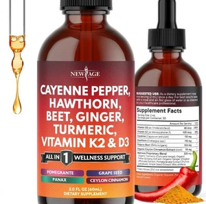 Cayenne Pepper Supplement Liquid Drops + Hawthorn Berry Vitamin D3 K2 - Picture 1 of 1