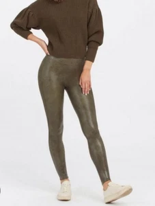 SPANX Leggings Kunstleder Kroko Glanz Olivgrün Größe S - Bild 1 von 7