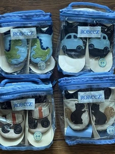 Robeez 0-6 Months Soft Sole Baby Shoes Lot Dino Squirrel Car - Picture 1 of 6