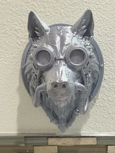 Steampunk 9” Plata Cabeza de Lobo Montaje en Pared Ciencia Ficción Decoración Industrial Arte de Pared - Imagen 1 de 7