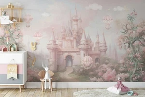 Carta da parati con castello rosa magico, stacca e attacca, decorazione da... - Foto 1 di 7