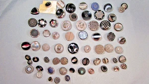 Vintage Glass Black Silver Cut Art Deco Pattern Sewing Button ( s ) Lot 60 - Picture 1 of 11