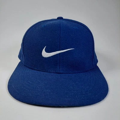 复古耐克经典专业贴合帽子羊毛混纺 7 3/8 码蓝色 Center Swoosh 90 年代 — 第 1/4 张图片