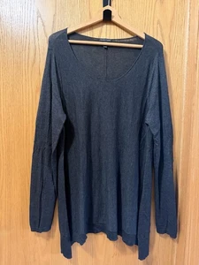 Eileen Fisher DAMEN XL Wollmischung Anthrazit Grau Tunika Strick Top U-Boot Ausschnitt - Bild 1 von 7
