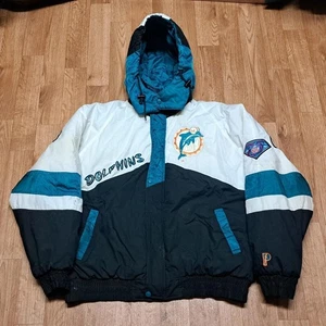 Chaqueta acolchada vintage de los 90 Miami Dolphins Pro Player 75 aniversario grande para hombre” - Imagen 1 de 8