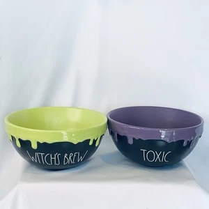 2 Halloween Bowls TOXIC & WITCHES BREW Purple Green Slime Rae Dunn Matte Finish - Picture 1 of 8