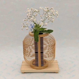 Japanese Bamboo Ikebana Vase w/ Stand Traditional Handmade Flower Holder - Picture 1 of 9