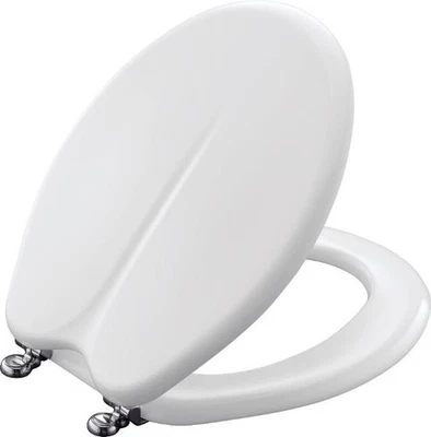 Asiento de inodoro Kohler Fleur blanco cromo bisagras 5-1/2” perno de repuesto 4617 Foto 1 de 2